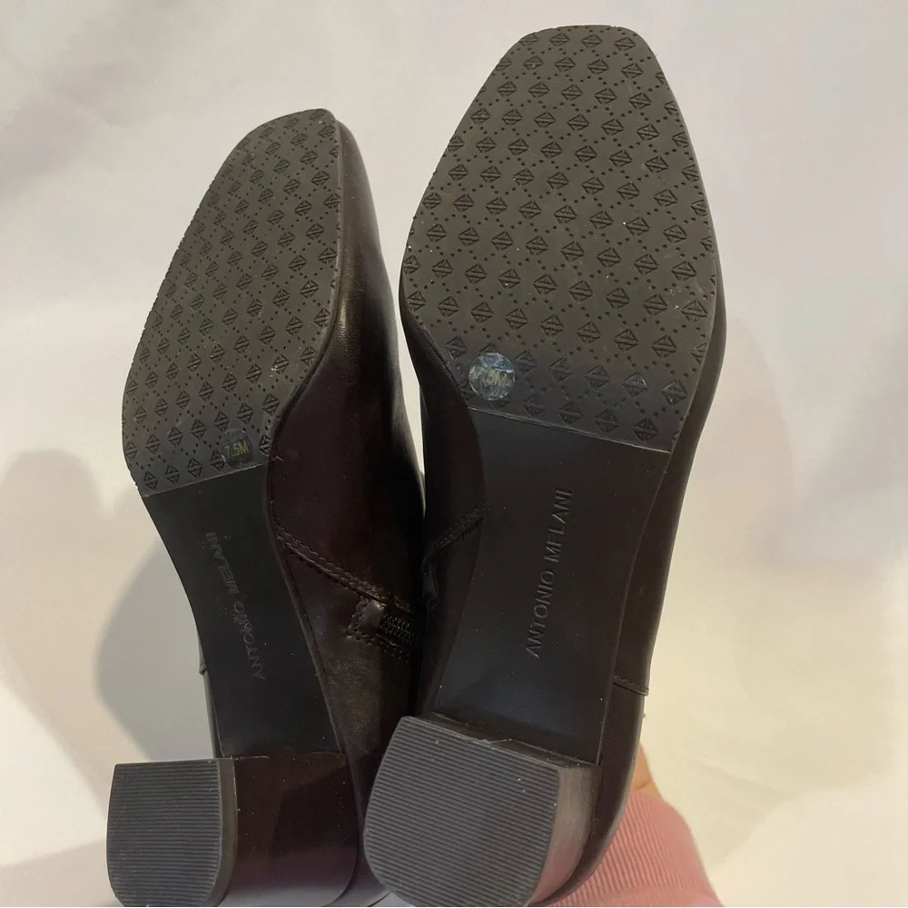 Antonio Melani‎ deep Brown Leather Zip Heel Booties Boots 7.5 M